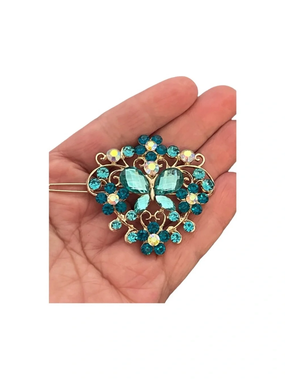Gold-Tone Turquoise Crystal Butterfly Hair Pin FINAL PRICE DROP